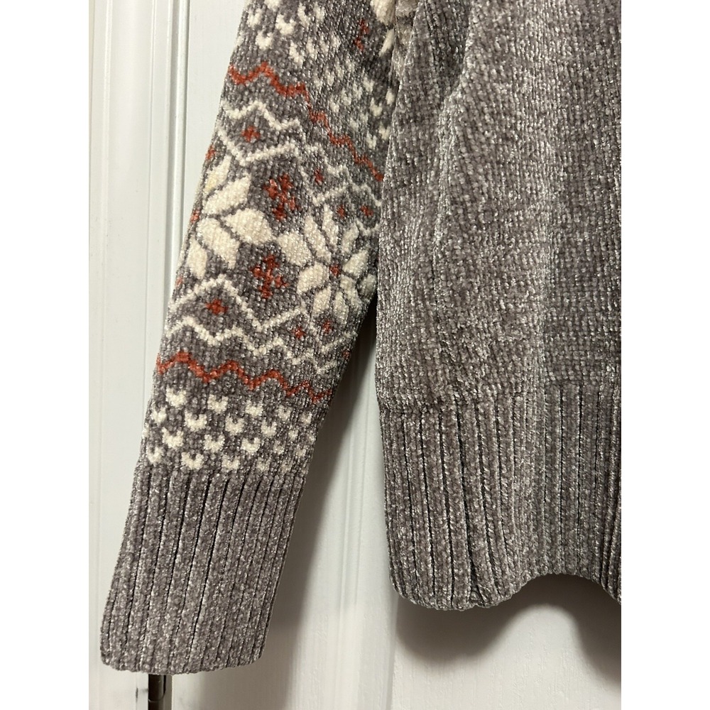 Christian Siriano New York Womens M Grey Chunky Chenille Snowflake Knit Sweater - Picture 6 of 10